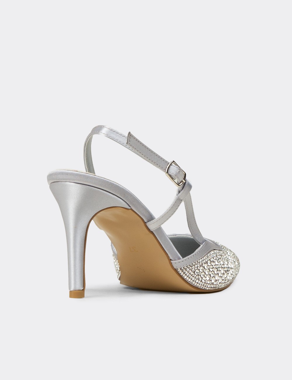 Kadın Taş Detaylı Gümüş Renk Slingback Stiletto - RD140ZGMSM01