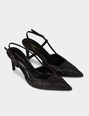Kadın Siyah Taş Detaylı Slingback Stiletto - RD140ZSYHM01