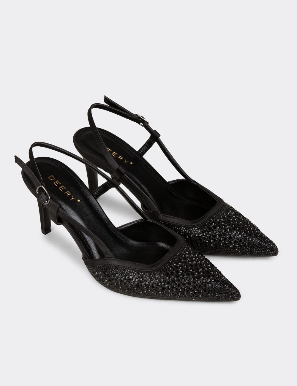Kadın Siyah Taş Detaylı Slingback Stiletto - RD140ZSYHM01