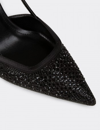 Kadın Siyah Taş Detaylı Slingback Stiletto - RD140ZSYHM01