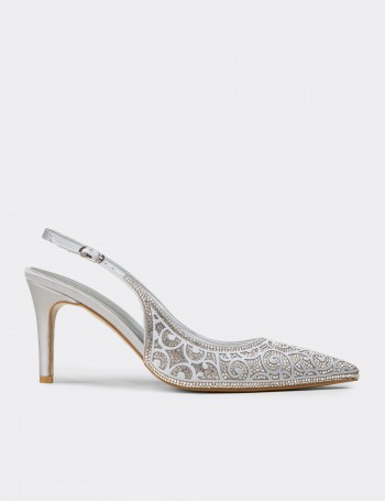 Kadın Gümüş Renk Slingback Stiletto
