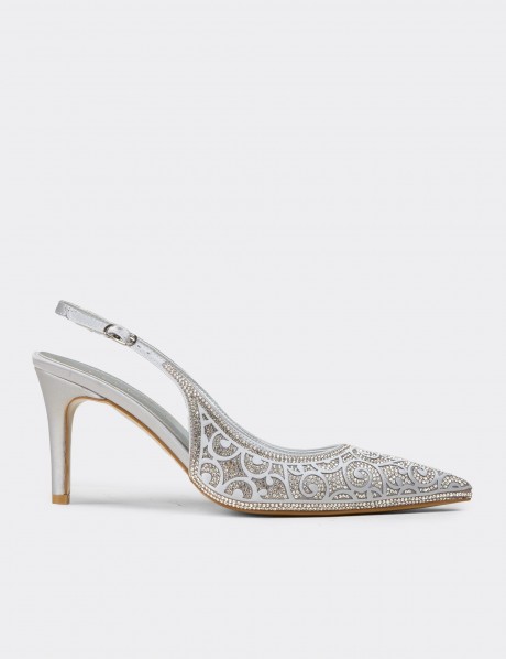 Kadın Gümüş Renk Slingback Stiletto