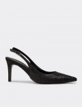 Kadın Siyah Taş Detaylı Slingback Stiletto