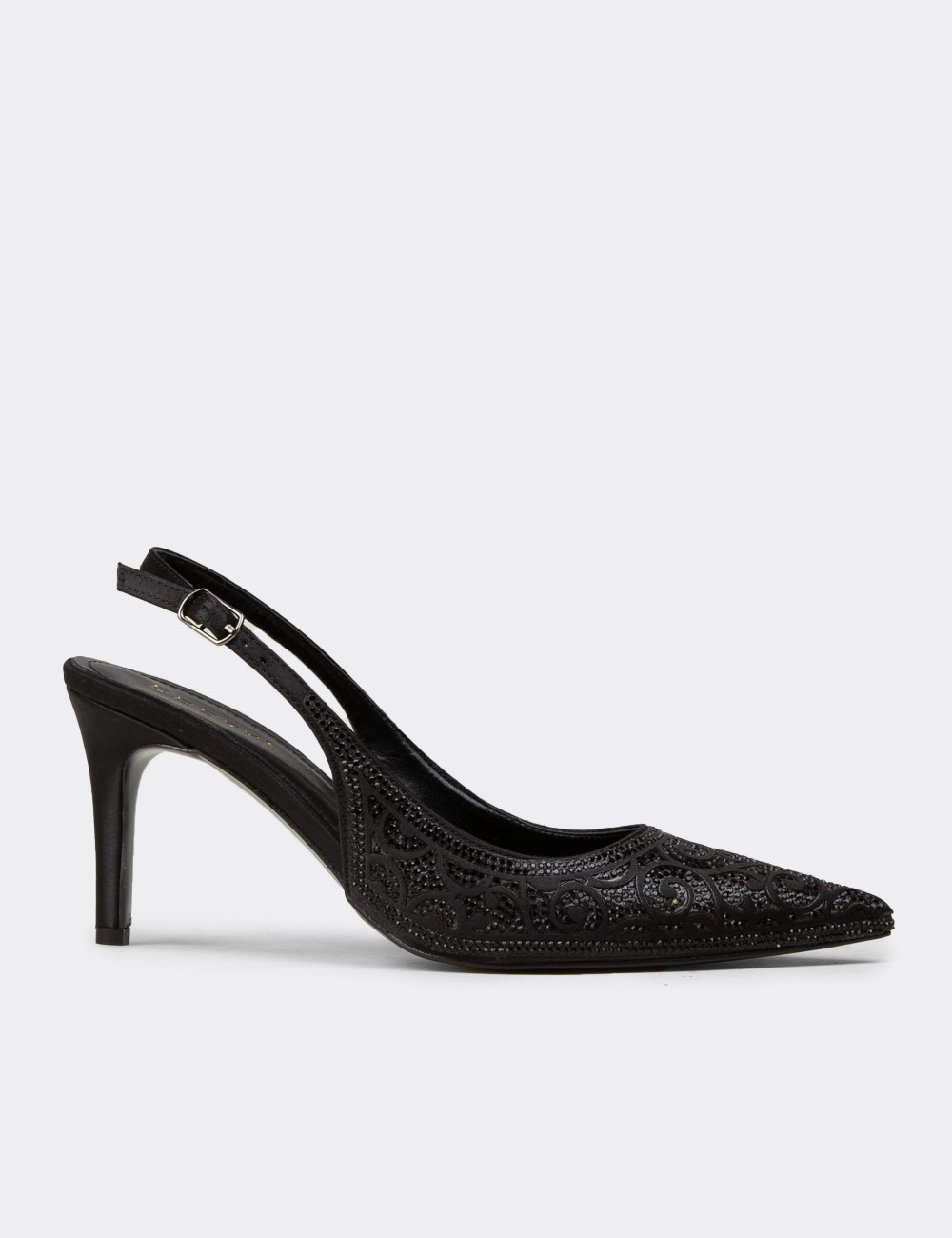 Kadın Siyah Taş Detaylı Slingback Stiletto - RD035ZSYHM01