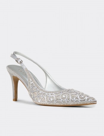 Kadın Gümüş Renk Slingback Stiletto