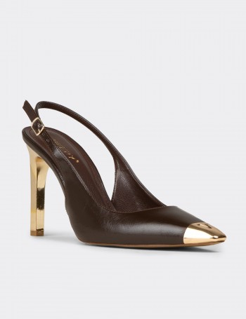 Kadın Kahverengi Slingback Stiletto