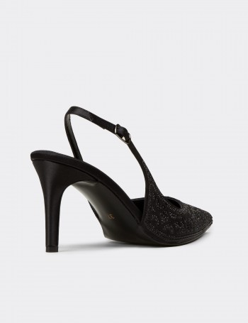 Kadın Siyah Taş Detaylı Slingback Stiletto - RD035ZSYHM01