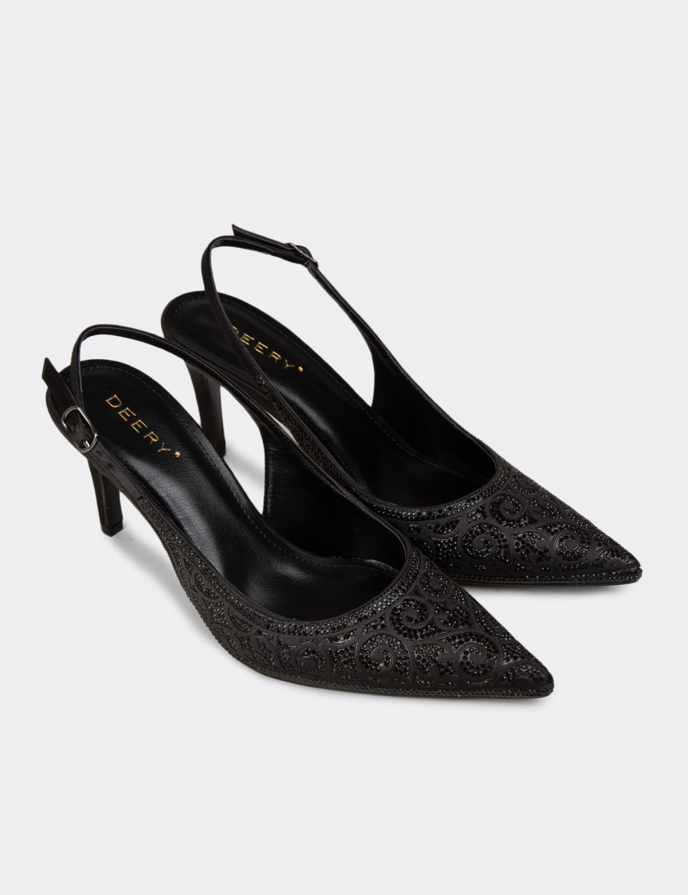 Kadın Siyah Taş Detaylı Slingback Stiletto - RD035ZSYHM01