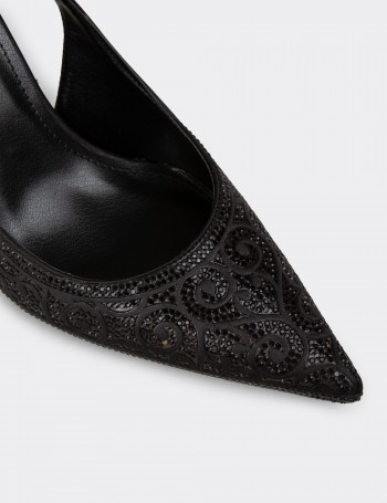 Kadın Siyah Taş Detaylı Slingback Stiletto - RD035ZSYHM01