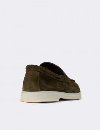 Erkek Hakiki Süet Yeşil Püsküllü Loafer - 02027MYSLC01