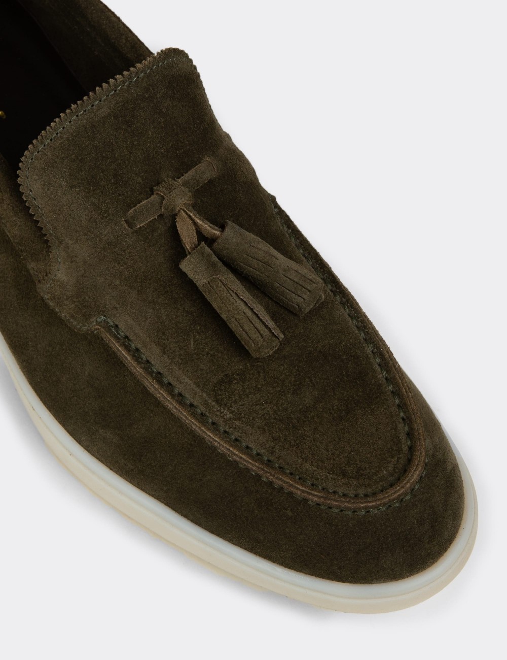 Erkek Hakiki Süet Yeşil Püsküllü Loafer - 02027MYSLC01