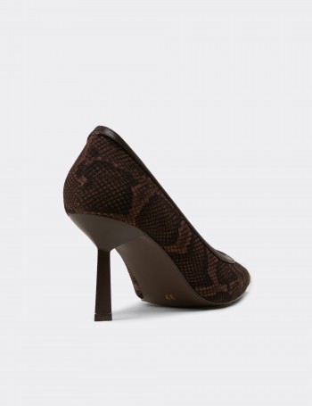Kadın Kahverengi Yılan Desenli Stiletto - V0130ZKHVM01