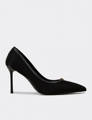 Kadın Siyah Özel Doku Stiletto - V0T30ZSYHM01