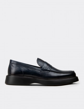 Erkek Hakiki Deri Lacivert Loafer - F6683MLCVP01