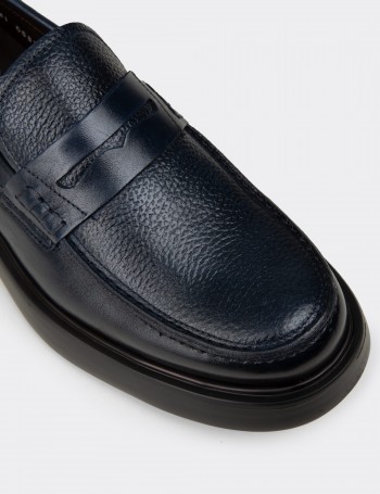 Erkek Hakiki Deri Lacivert Loafer - F6683MLCVP01