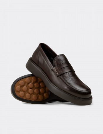 Erkek Kahverengi Hakiki Deri Loafer Ayakkabı - F6683MKHVP01