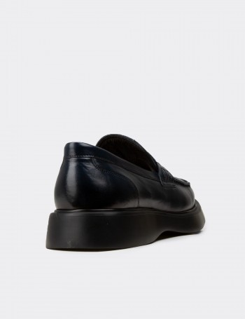 Erkek Hakiki Deri Lacivert Loafer - F6683MLCVP01