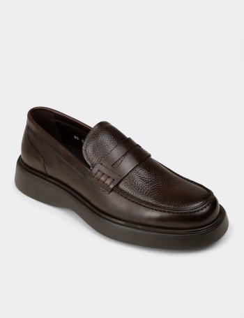 Erkek Kahverengi Hakiki Deri Loafer Ayakkabı - F6683MKHVP01