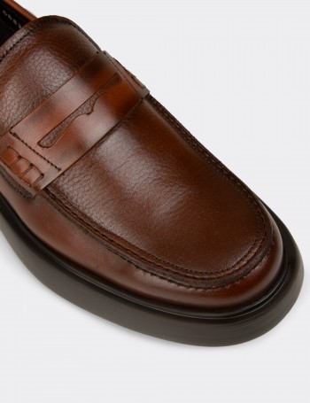 Erkek Taba Renk Hakiki Deri Loafer Ayakkabı - F6683MTBAP01