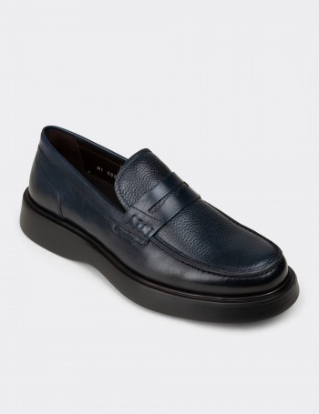 Erkek Hakiki Deri Lacivert Loafer - F6683MLCVP01