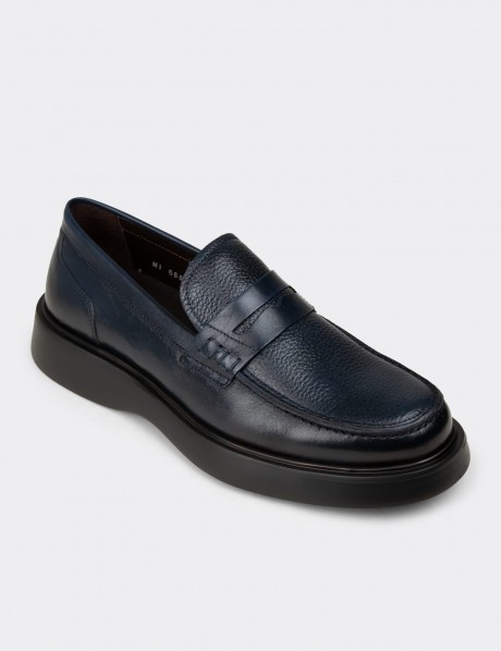 Erkek Hakiki Deri Lacivert Loafer