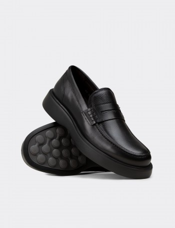 Erkek Siyah Hakiki Deri Loafer Ayakkabı - F6683MSYHP01