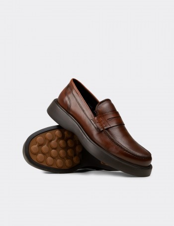 Erkek Taba Renk Hakiki Deri Loafer Ayakkabı - F6683MTBAP01