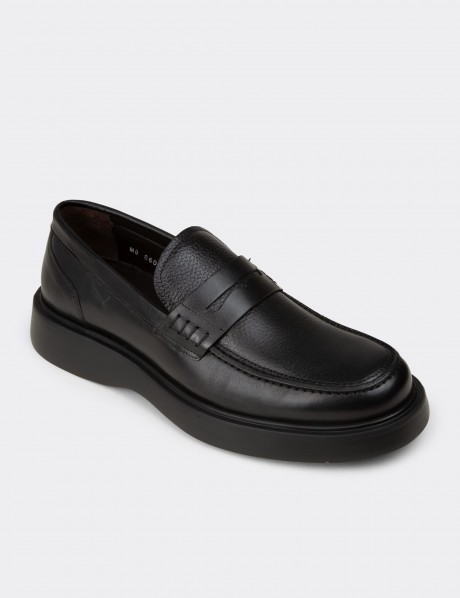 Erkek Siyah Hakiki Deri Loafer Ayakkabı