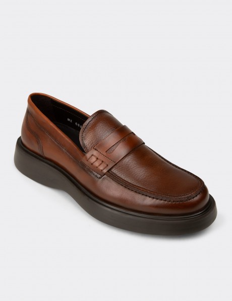 Erkek Taba Renk Hakiki Deri Loafer Ayakkabı