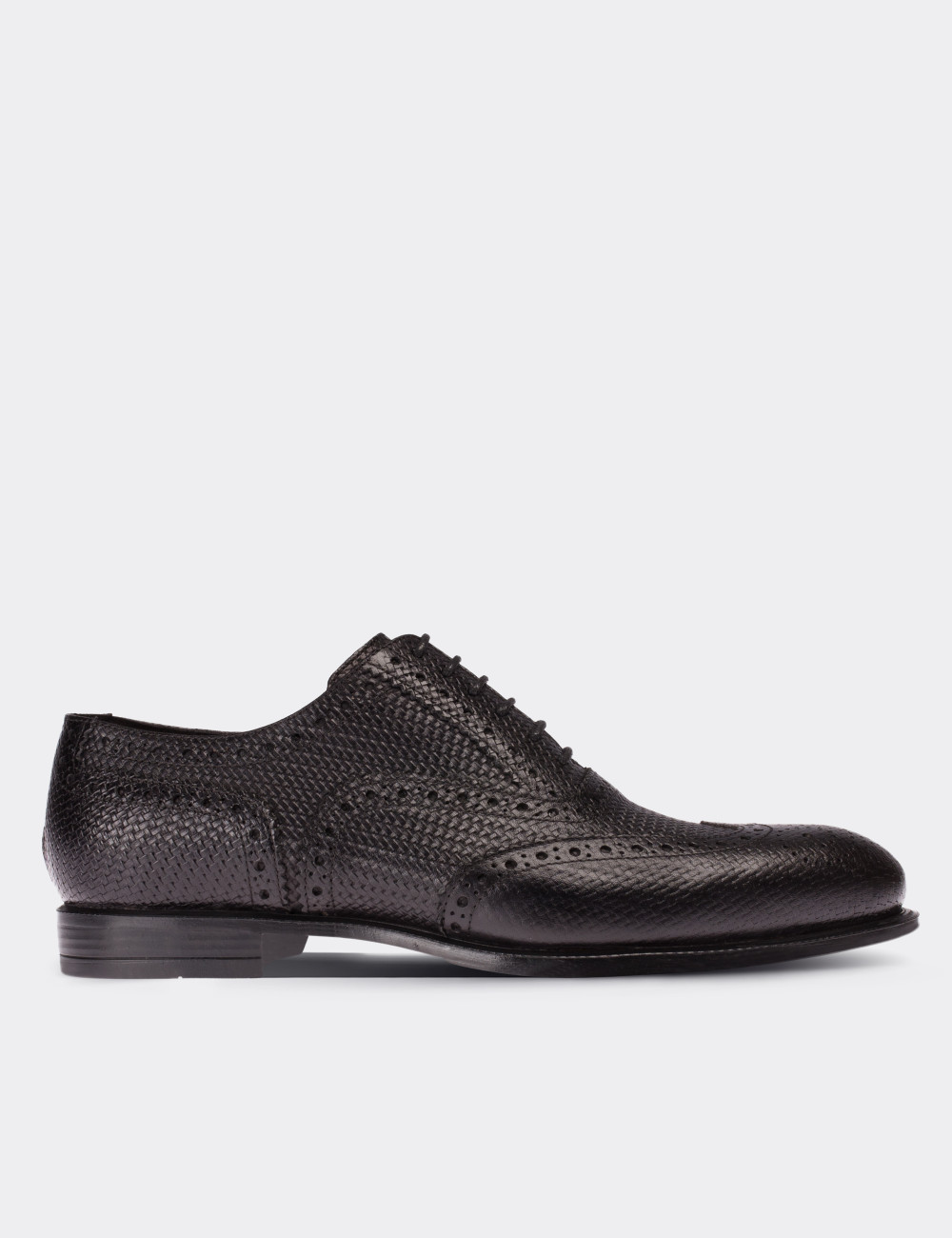Hakiki Deri Örgü Desen Siyah Klasik Erkek Ayakkabı - 01182MSYHC05