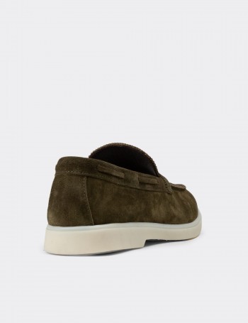 Erkek Hakiki Süet Yeşil Loafer Ayakkabı - 02032MYSLC01