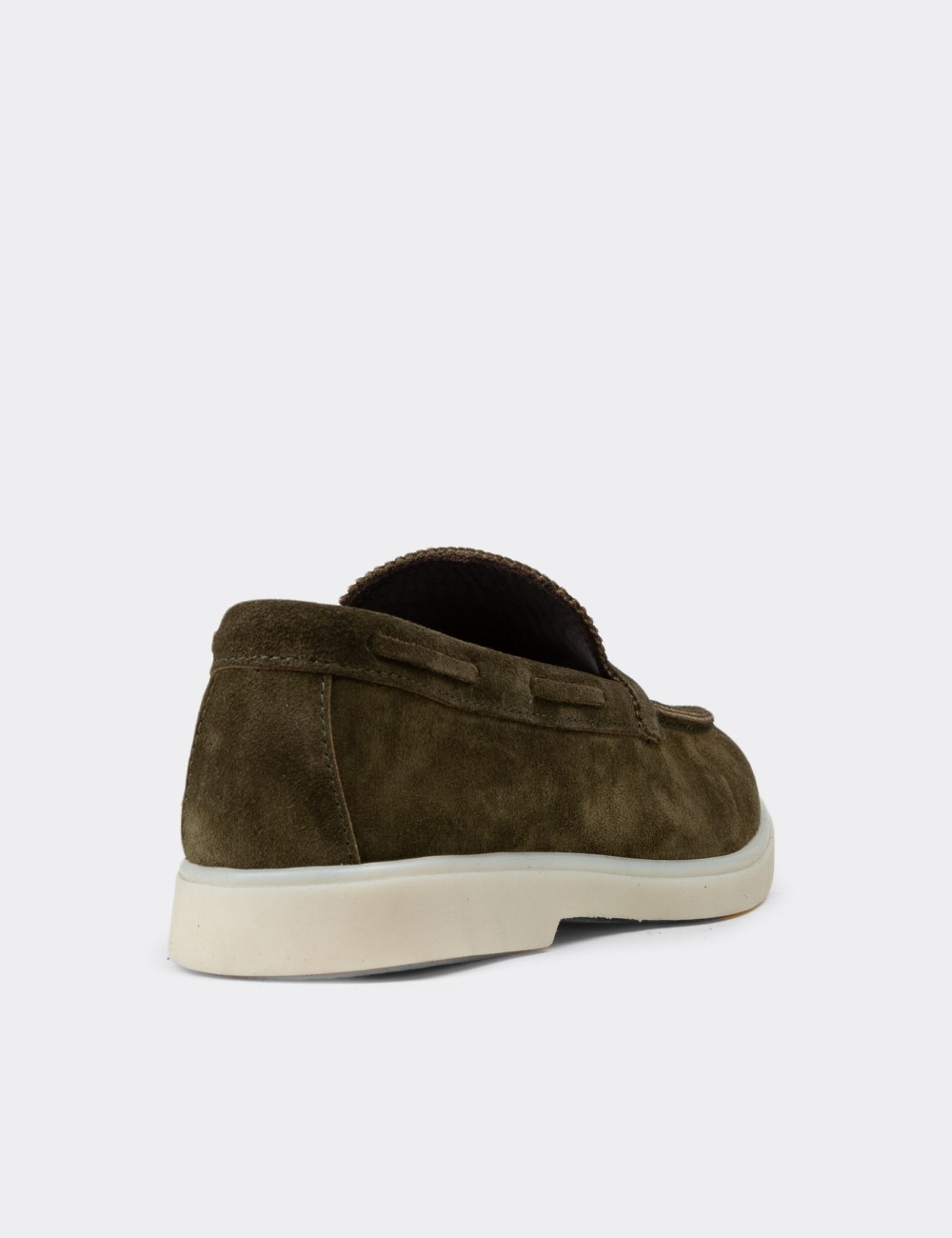 Erkek Hakiki Süet Yeşil Loafer Ayakkabı - 02032MYSLC01