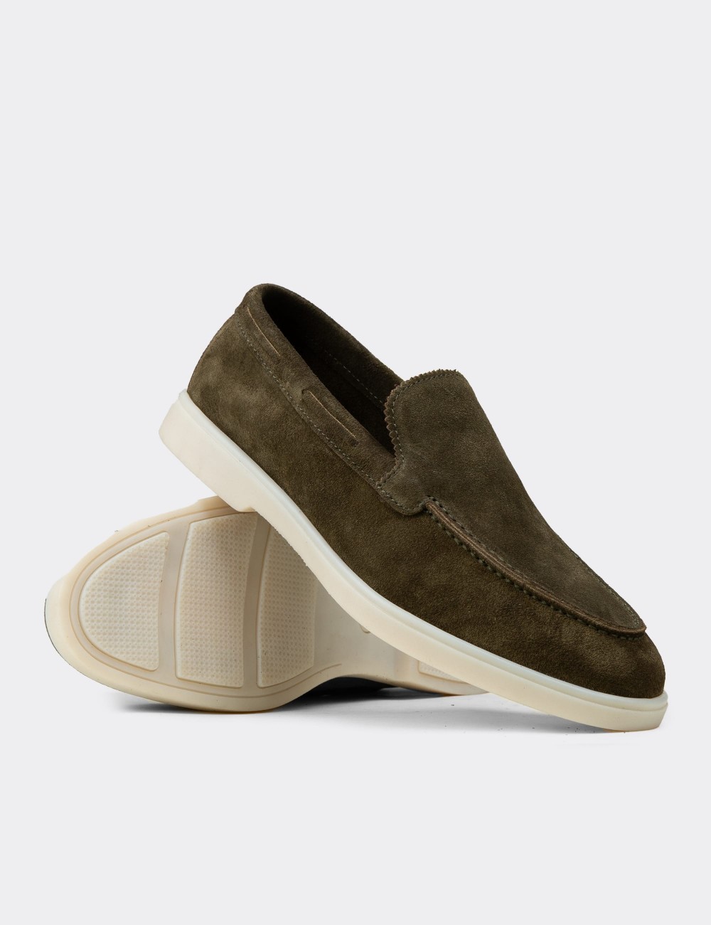 Erkek Hakiki Süet Yeşil Loafer Ayakkabı - 02032MYSLC01
