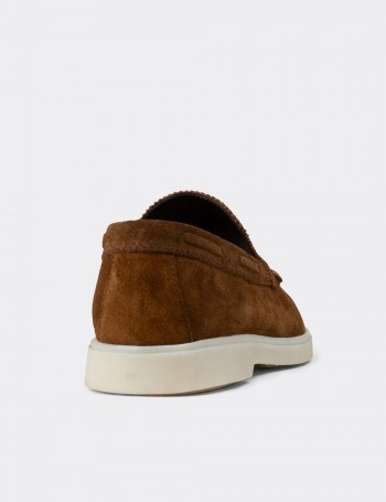 Erkek Hakiki Süet Taba Rengi Loafer Ayakkabı - 02032MTBAC01