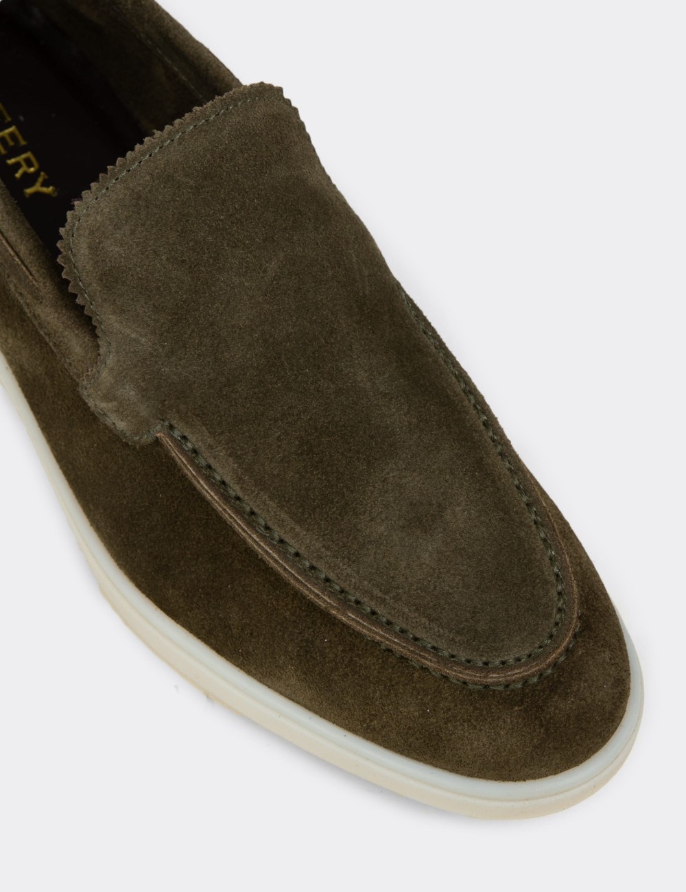 Erkek Hakiki Süet Yeşil Loafer Ayakkabı - 02032MYSLC01