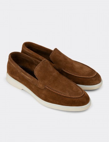 Erkek Hakiki Süet Taba Rengi Loafer Ayakkabı - 02032MTBAC01