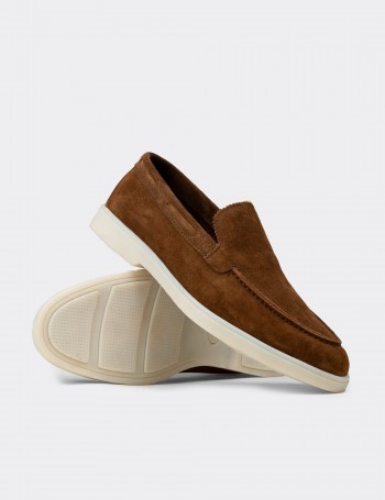 Erkek Hakiki Süet Taba Rengi Loafer Ayakkabı - 02032MTBAC01