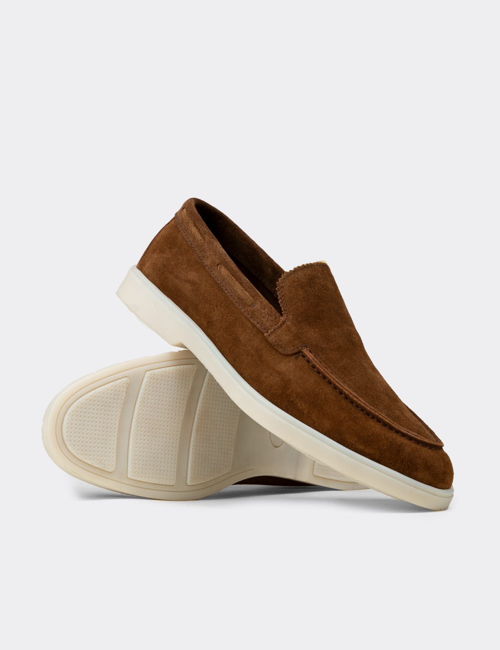 Erkek Hakiki Süet Taba Rengi Loafer Ayakkabı - 02032MTBAC01