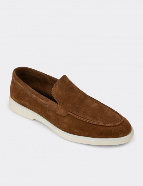 Erkek Hakiki Süet Taba Rengi Loafer Ayakkabı
