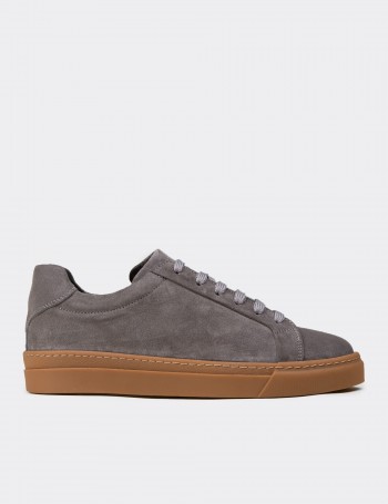 Erkek Gri Hakiki Süet Sneaker Ayakkabı - 02018MGRIC03