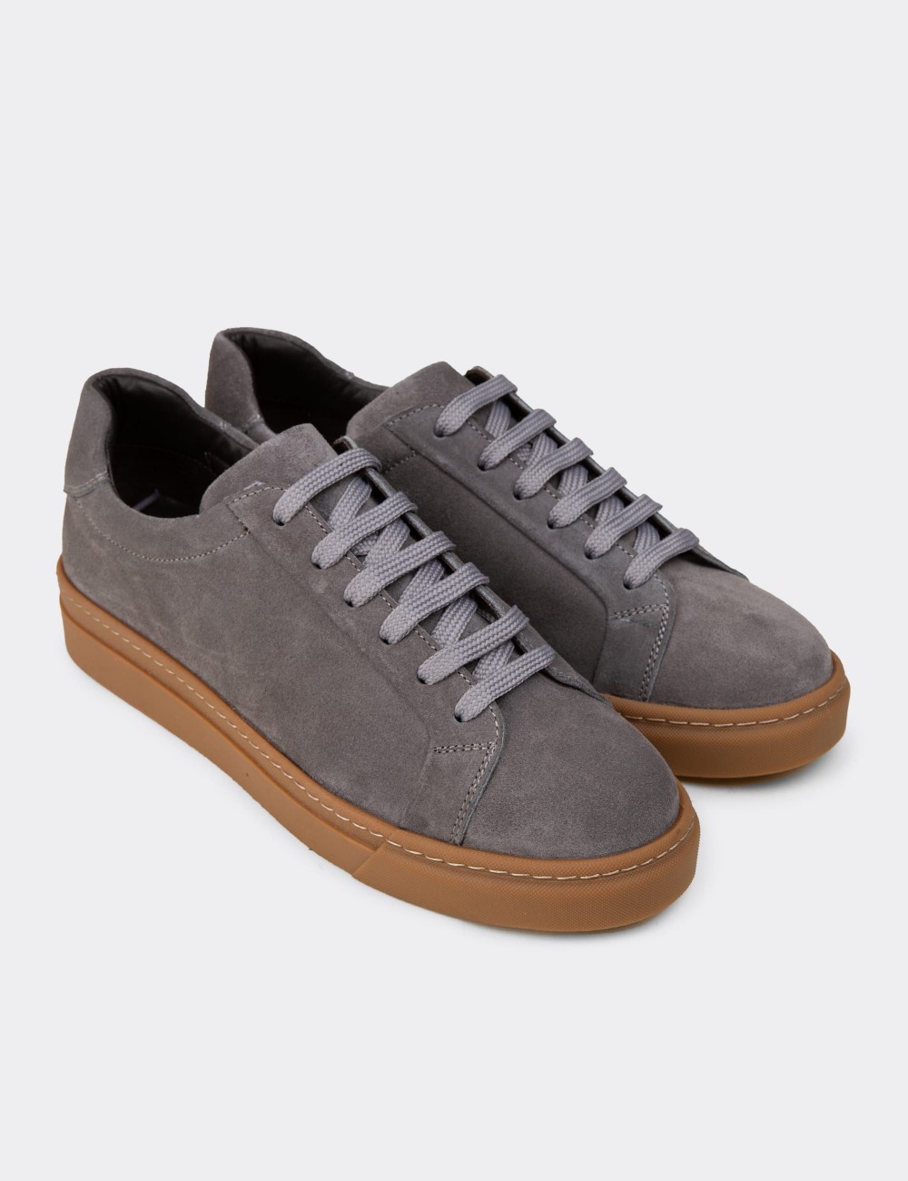 Erkek Gri Hakiki Süet Sneaker Ayakkabı - 02018MGRIC03