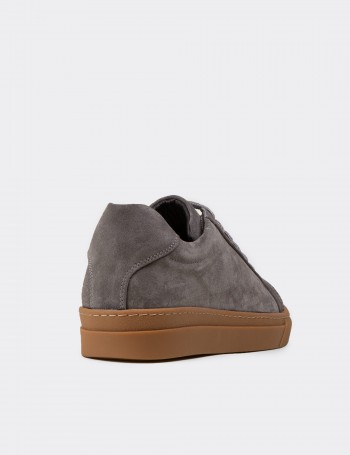 Erkek Gri Hakiki Süet Sneaker Ayakkabı - 02018MGRIC03