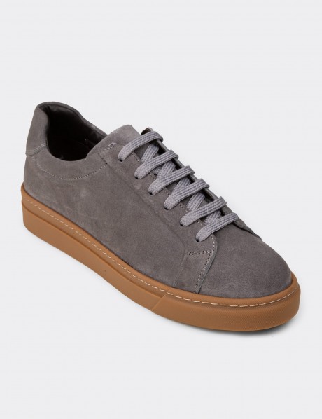Erkek Gri Hakiki Süet Sneaker Ayakkabı