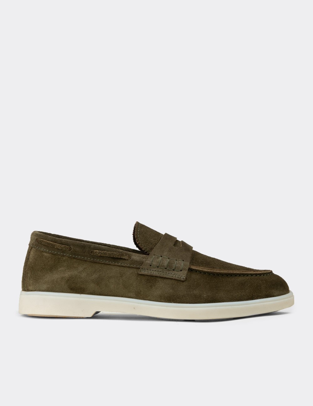 Erkek Yeşil Hakiki Süet Loafer Ayakkabı - 02028MYSLC01