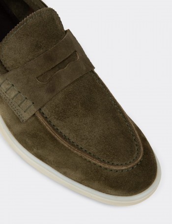 Erkek Yeşil Hakiki Süet Loafer Ayakkabı - 02028MYSLC01