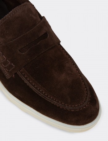 Erkek Hakiki Süet Kahverengi Loafer - 02028MKHVC01