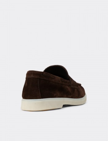 Erkek Hakiki Süet Kahverengi Loafer - 02028MKHVC01