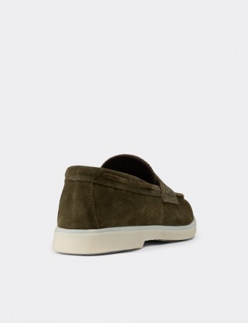 Erkek Yeşil Hakiki Süet Loafer Ayakkabı - 02028MYSLC01
