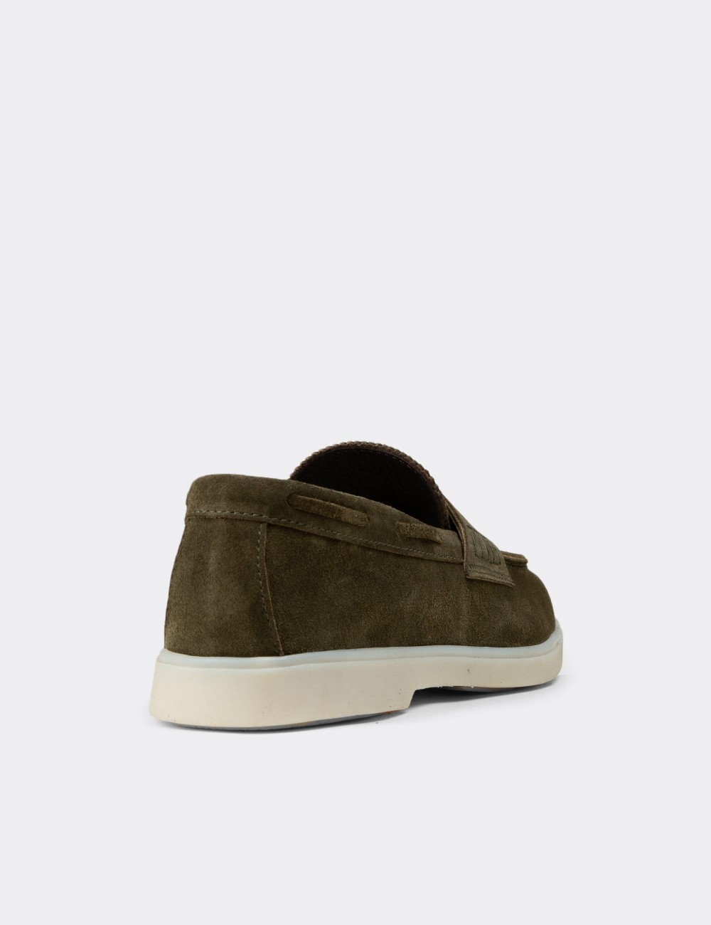 Erkek Yeşil Hakiki Süet Loafer Ayakkabı - 02028MYSLC01