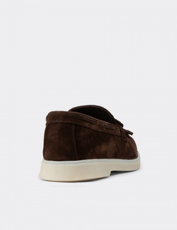 Erkek Hakiki Süet Kahverengi Püsküllü Loafer - 02030MKHVC01